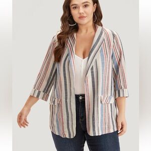 BloomChic Plus Size 3XL Striped Lapel Collar Pocket Open Front Blazer us22-24